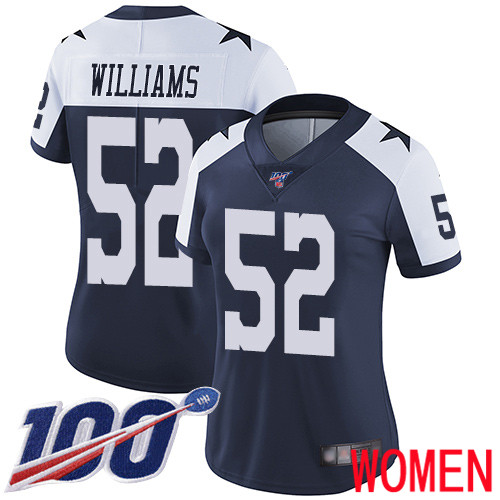 Women Dallas Cowboys Limited Navy Blue Connor Williams Alternate #52 100th Season Vapor Untouchable Throwback NFL Jersey
